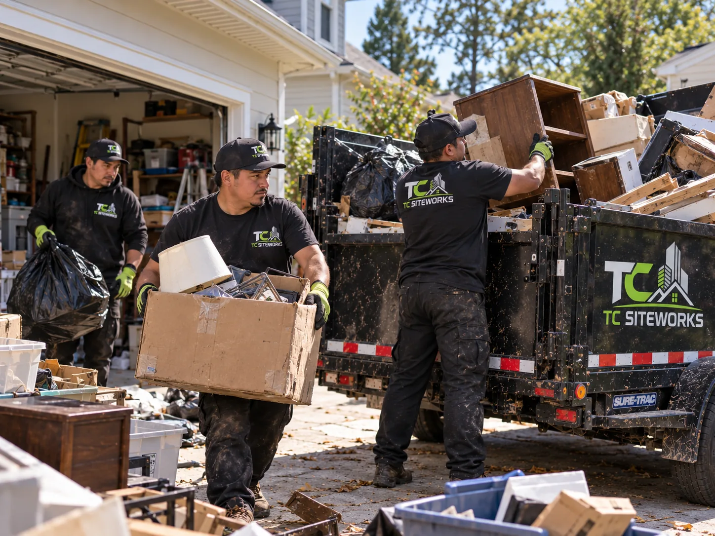TC SiteWorks junk removal crew loading a property cleanout